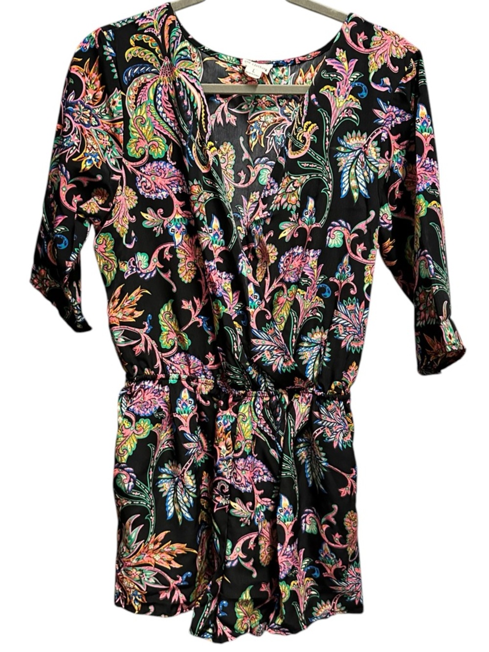 One clothing Black Paisley Floral Romper with Multicolor Accents